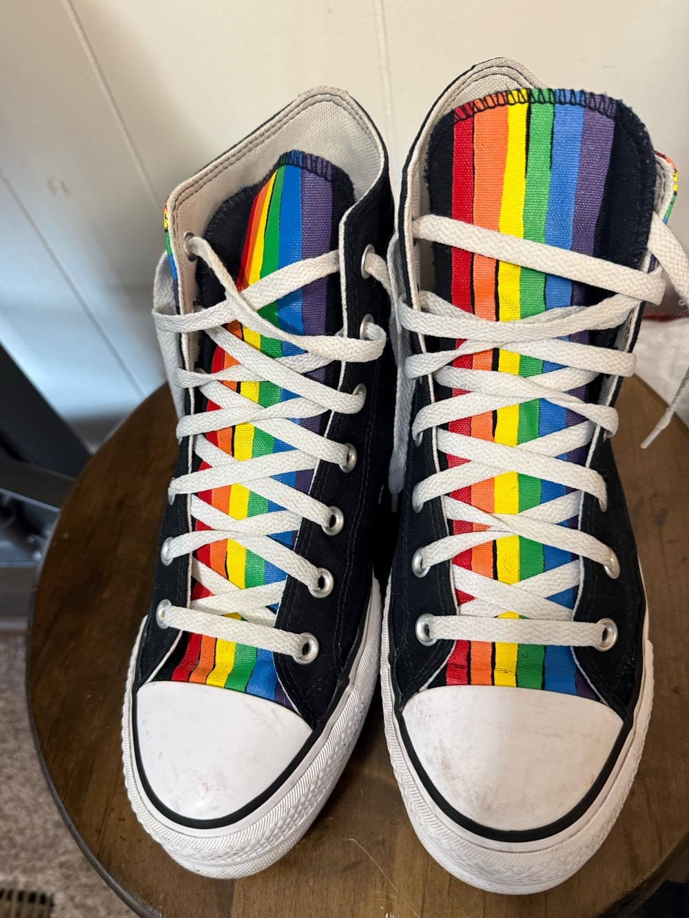 Converse Kids Black High-Top Sneakers with Rainbow Stripes